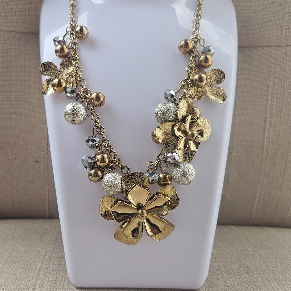 Bold Element Women Necklace Gold Tone Blossom Flower Statement Necklace